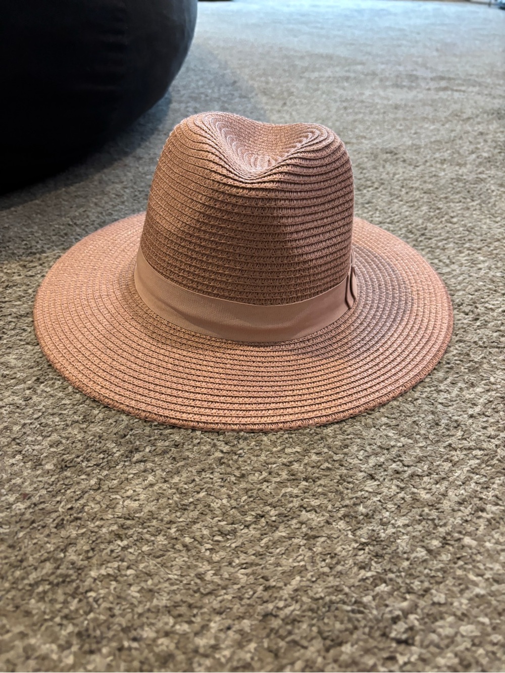 Women’s Wide Brim Straw Fedora Hat - Blush Pink